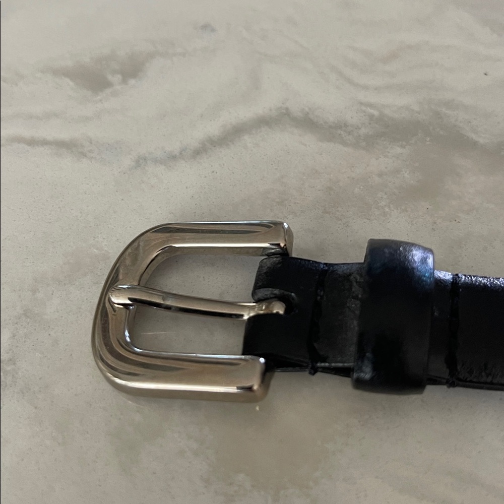 Amiee Lynn black leather belt silver tone oval links size M - Picture 10 of 17
